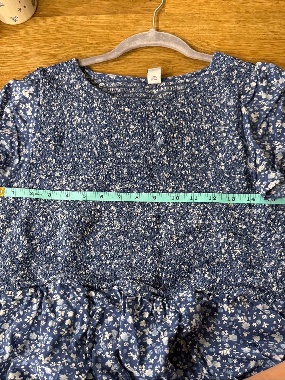 Old Navy Blue Floral Smocked Skimmer Tee - Picture 9 of 9